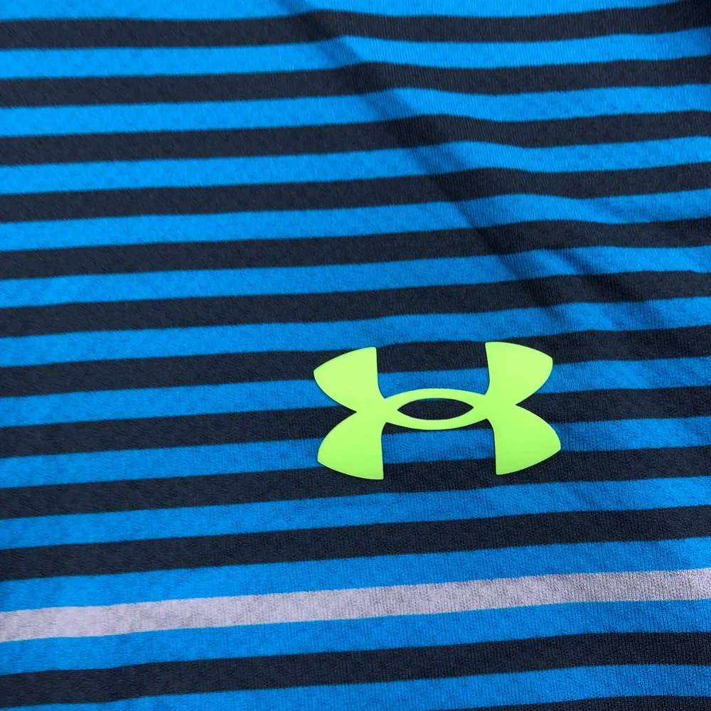 Under Armour Mens Iso-Chill Polo Shirt Blue Black Striped Golf Large 1377296 - Picture 3 of 11